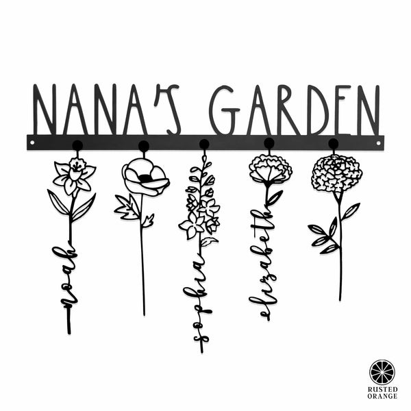 Rusted Orange Craftworks Co. Our Family Garden - Personalized Birth Month Flowers Family Name Sign Mother's Day Gift