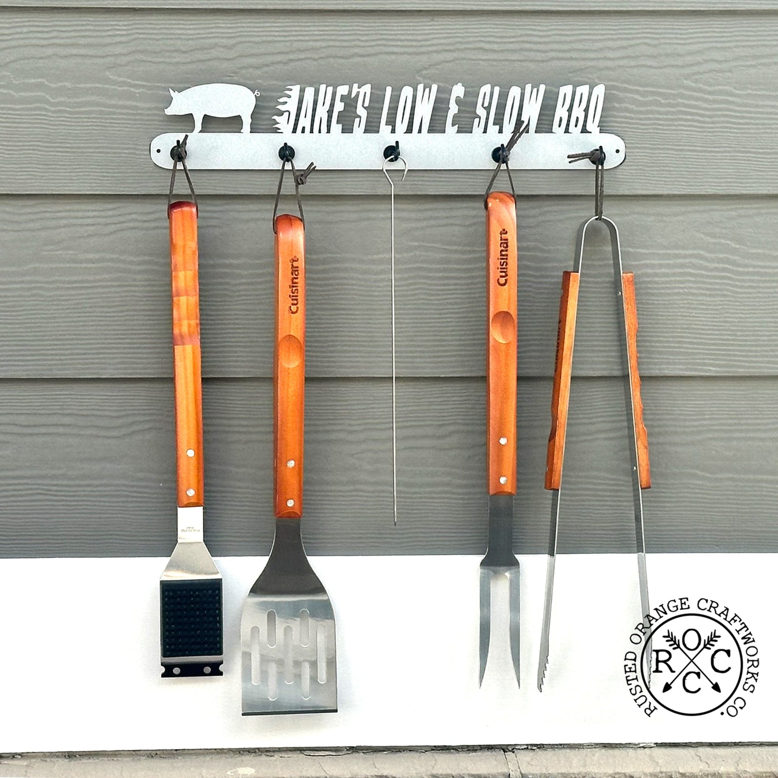 Grill Utensil Holder Personalized Outdoor Grill Organizer Accessory Rusted Orange Craftworks Co