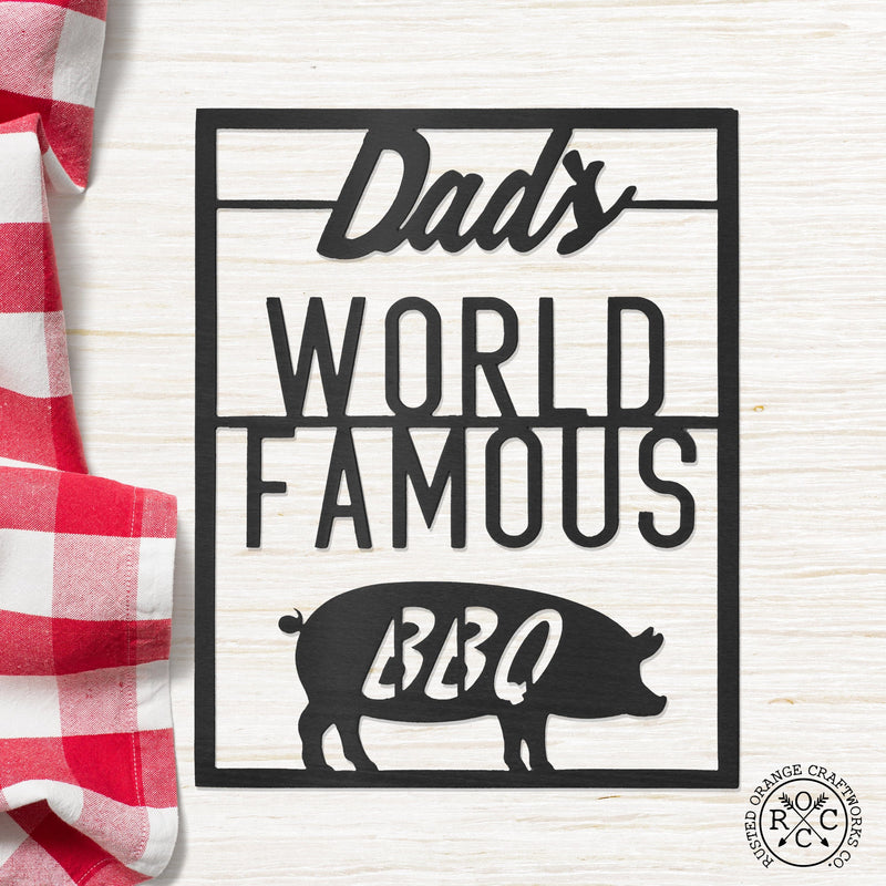 Rusted Orange Craftworks Co. Outdoor Grill Accessories World Famous BBQ - BBQ Grill House Decor Personalized Name Sign