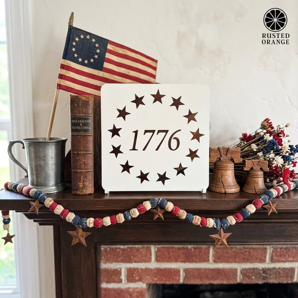 Rusted Orange Craftworks Co. Patriotic Decor 1776 Patriotic Tabletop Decor - Modern Farmhouse Independence Day Shelf Sitter