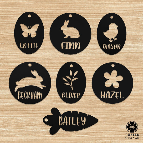 Rusted Orange Craftworks Co. Personalized Easter Basket Tags – Custom Metal Name Tags (Pack of 3)