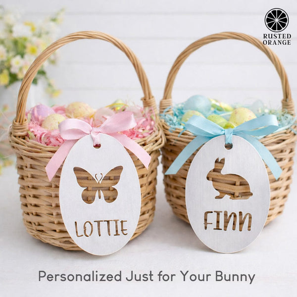 Rusted Orange Craftworks Co. Personalized Easter Basket Tags – Custom Metal Name Tags (Pack of 3)