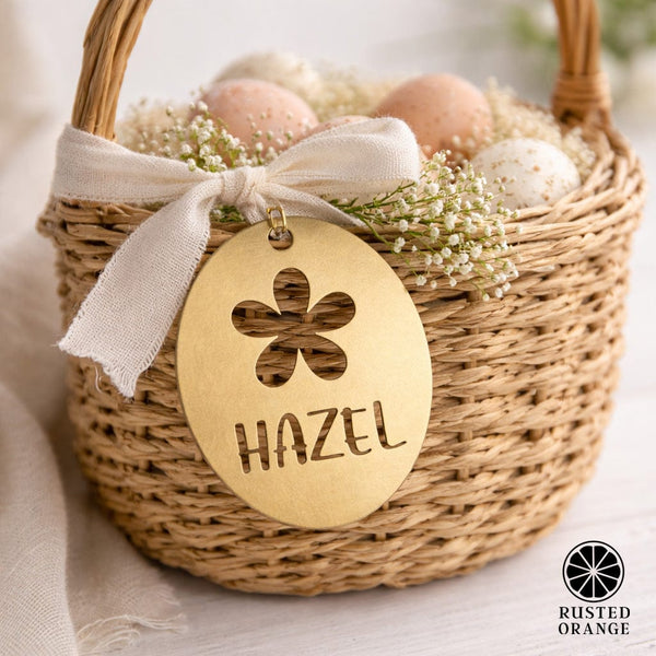 Rusted Orange Craftworks Co. Personalized Easter Basket Tags – Custom Metal Name Tags (Pack of 3)