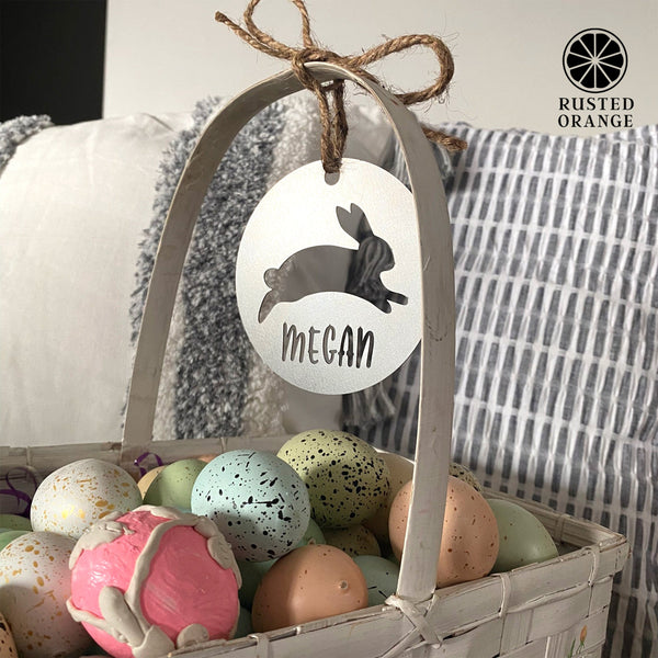 Rusted Orange Craftworks Co. Personalized Easter Basket Tags – Custom Metal Name Tags (Pack of 3)
