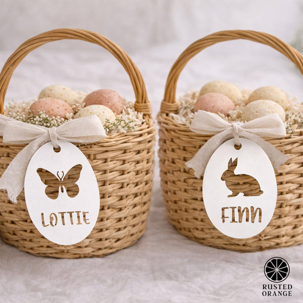Rusted Orange Craftworks Co. Personalized Easter Basket Tags – Custom Metal Name Tags (Pack of 3)