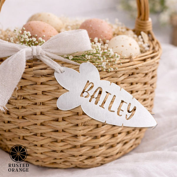 Rusted Orange Craftworks Co. Personalized Easter Basket Tags – Custom Metal Name Tags (Pack of 3)
