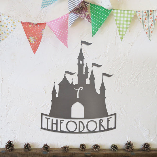 Rusted Orange Craftworks Co. Posters, Prints, & Visual Artwork [COL] Mouse Ears and Castle Monogram - Personalized Name Sign For Kids Room
