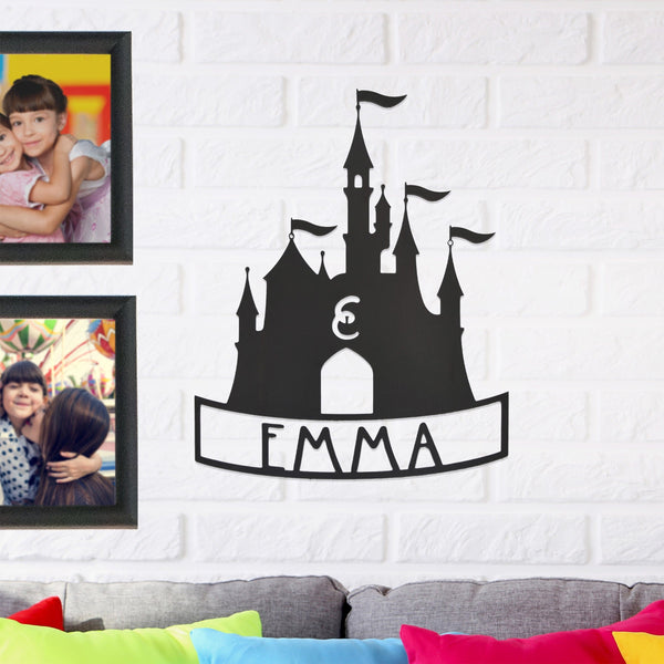 Rusted Orange Craftworks Co. Posters, Prints, & Visual Artwork [COL] Mouse Ears and Castle Monogram - Personalized Name Sign For Kids Room