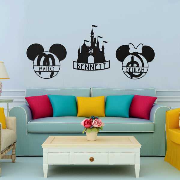 Rusted Orange Craftworks Co. Posters, Prints, & Visual Artwork [COL] Mouse Ears and Castle Monogram - Personalized Name Sign For Kids Room