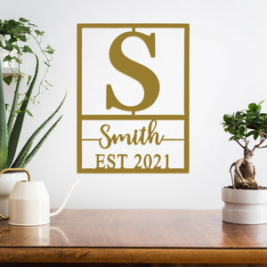 Rusted Orange Craftworks Co. Posters, Prints, & Visual Artwork [COL] Weston Name and Date Monogram - 2 Sizes - Custom Metal Rectangle Monogram with Name and Date Sign