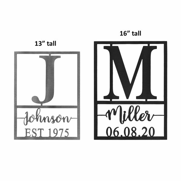 Rusted Orange Craftworks Co. Posters, Prints, & Visual Artwork [COL] Weston Name and Date Monogram - 2 Sizes - Custom Metal Rectangle Monogram with Name and Date Sign