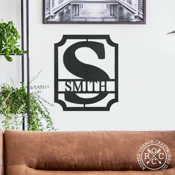Rusted Orange Craftworks Co. Posters, Prints, & Visual Artwork Covington Monogram - Personalized Metal Family Last Name Sign for Home Decor