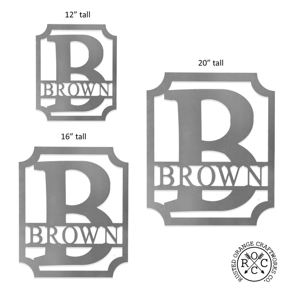 Rusted Orange Craftworks Co. Posters, Prints, & Visual Artwork Covington Monogram - Personalized Metal Family Last Name Sign for Home Decor