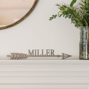 Rusted Orange Craftworks Co. Posters, Prints, & Visual Artwork Cursive Arrow - Personalized Metal Name Sign for Wall Decor