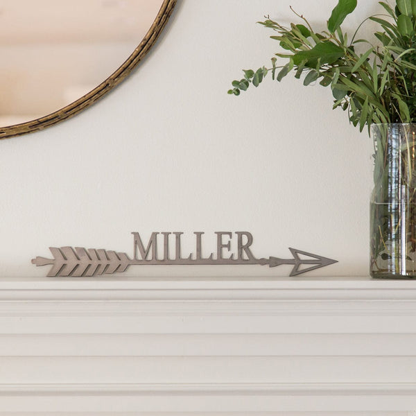 Rusted Orange Craftworks Co. Posters, Prints, & Visual Artwork Cursive Arrow - Personalized Metal Name Sign for Wall Decor