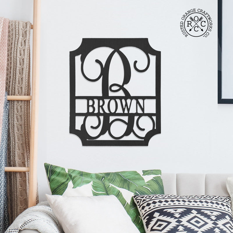 Rusted Orange Craftworks Co. Posters, Prints, & Visual Artwork Embellished Monogram - Personalized Metal Family Name Sign Home Decor