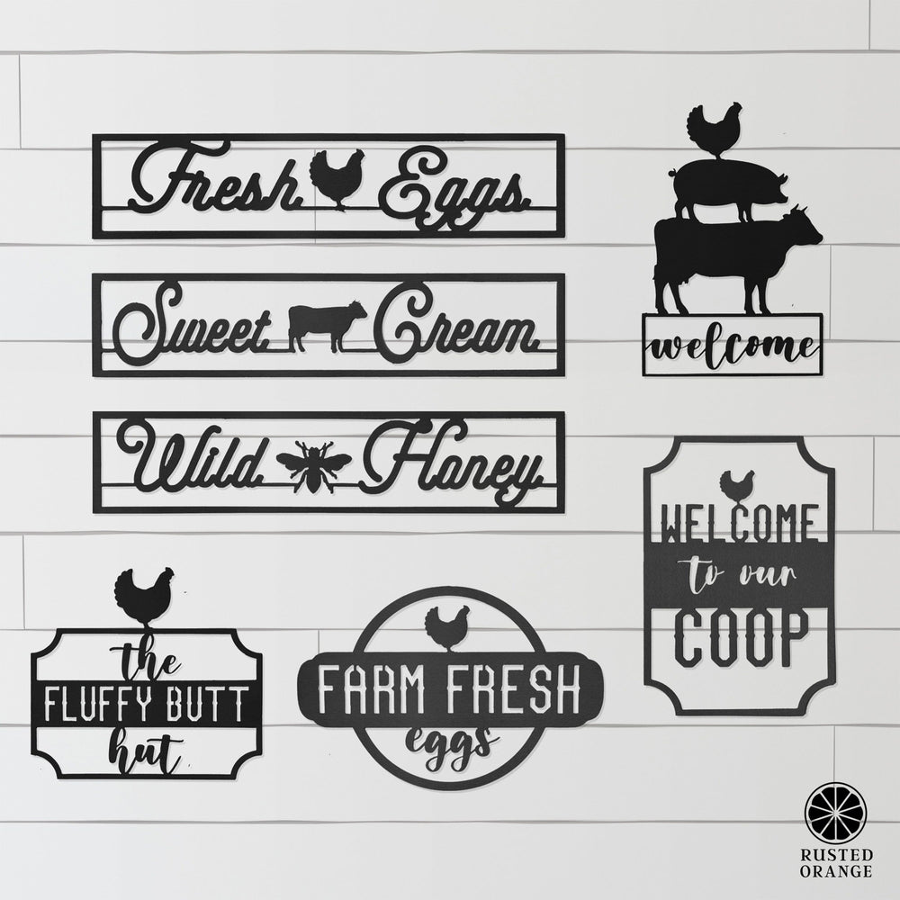 Rusted Orange Craftworks Co. Posters, Prints, & Visual Artwork Farm Life Collection - Metal Chicken, Cow, and Bee Decorative Signs