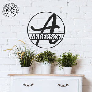 Rusted Orange Craftworks Co. Posters, Prints, & Visual Artwork Fullerton Circle Monogram - 2 Sizes - Metal Personalized Last Name with Monogram Sign