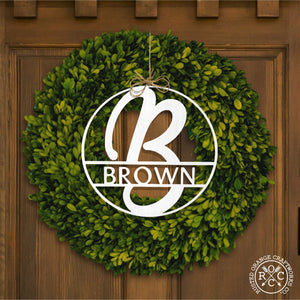 Rusted Orange Craftworks Co. Posters, Prints, & Visual Artwork Fullerton Circle Monogram - 2 Sizes - Metal Personalized Last Name with Monogram Sign