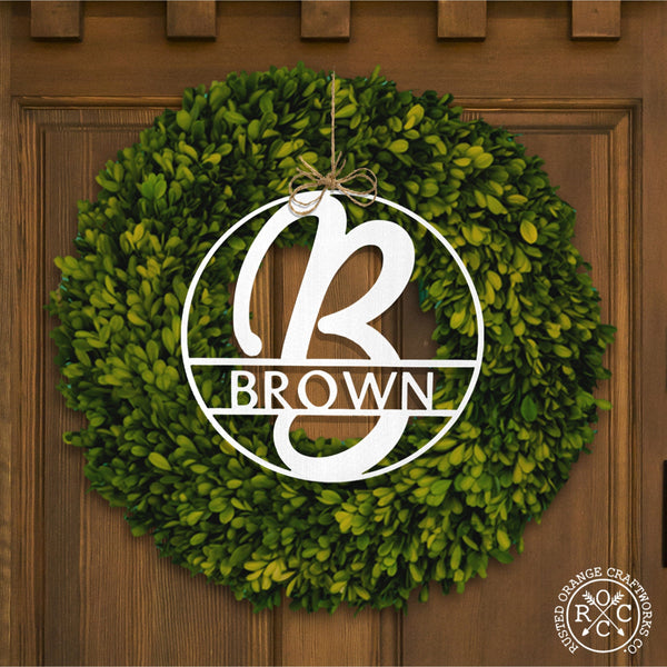 Rusted Orange Craftworks Co. Posters, Prints, & Visual Artwork Fullerton Circle Monogram - 2 Sizes - Metal Personalized Last Name with Monogram Sign