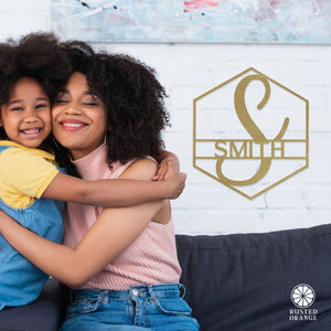 Rusted Orange Craftworks Co. Posters, Prints, & Visual Artwork Hexagon Monogram - 2 Sizes - Personalized Metal Family Name Sign For Home Decor