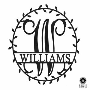 Rusted Orange Craftworks Co. Posters, Prints, & Visual Artwork Laurel Wreath Monogram - Personalized Metal Name Sign With Laurel Leaf Design