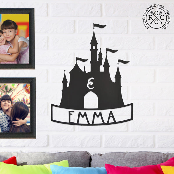 Rusted Orange Craftworks Co. Posters, Prints, & Visual Artwork Mouse Ears and Castle Monogram - Personalized Name Sign For Kids Room