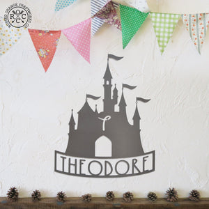Rusted Orange Craftworks Co. Posters, Prints, & Visual Artwork Mouse Ears and Castle Monogram - Personalized Name Sign For Kids Room