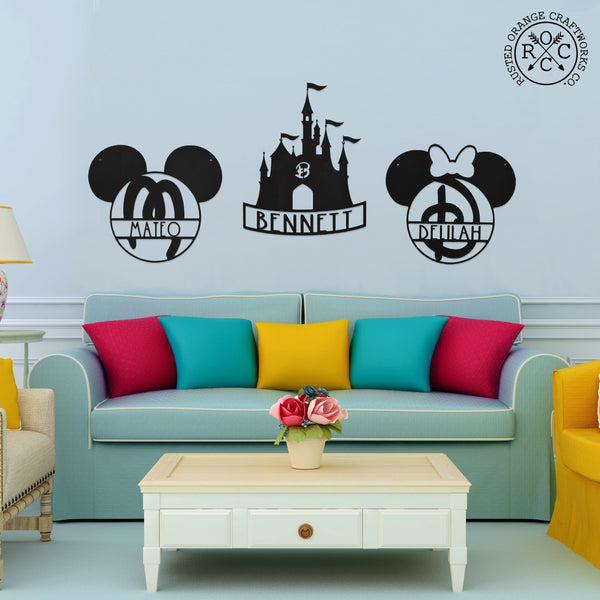Rusted Orange Craftworks Co. Posters, Prints, & Visual Artwork Mouse Ears Monogram - 15" - Personalized Name Sign For Kids Room