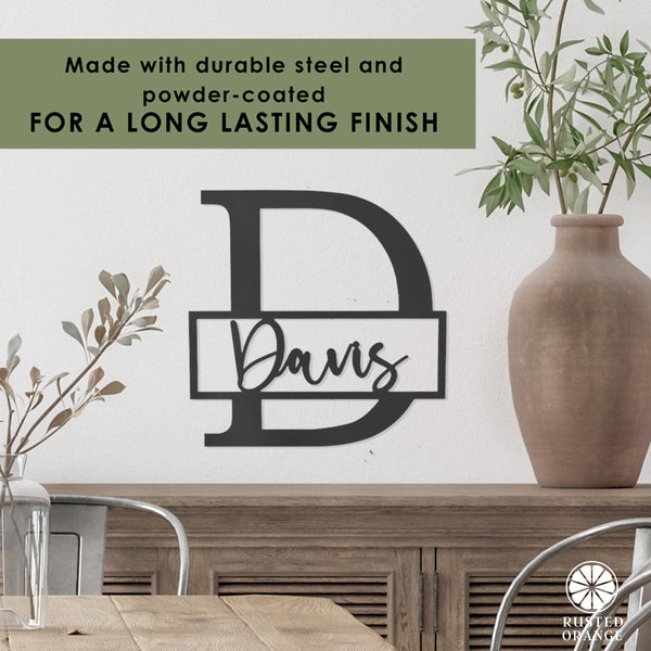 Rusted Orange Craftworks Co. Posters, Prints, & Visual Artwork Script Letter Monogram  - 2 Sizes -  Personalized Metal Family Monogram Last Name Sign