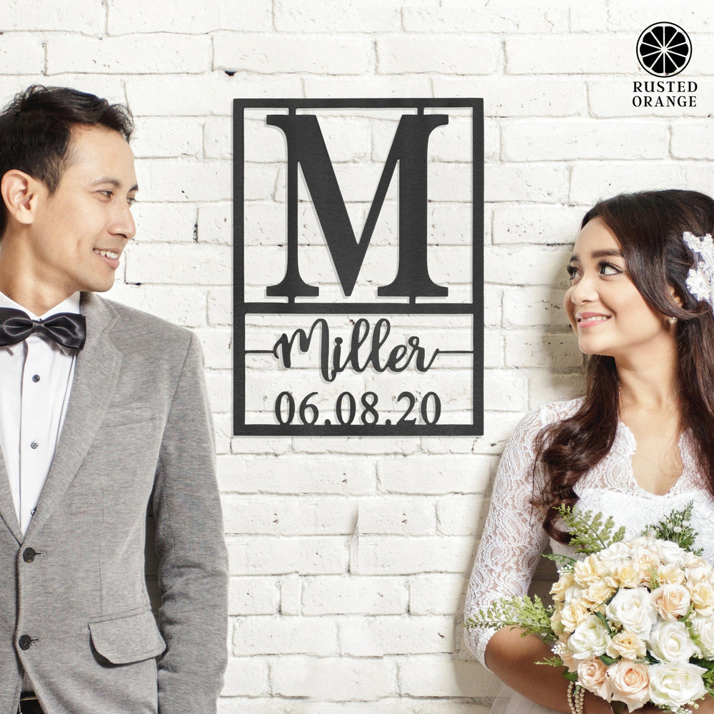 Rusted Orange Craftworks Co. Posters, Prints, & Visual Artwork Weston Name and Date Monogram - 2 Sizes - Custom Metal Rectangle Monogram with Name and Date Sign