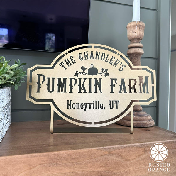 Rusted Orange Craftworks Co. Pumpkin Farm Custom Name Sign – Personalized Fall Decor with Family Name – Farmhouse Autumn Sign for Porch, Mantel, or Entryway
