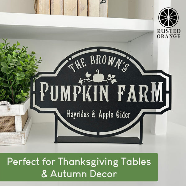 Rusted Orange Craftworks Co. Pumpkin Farm Custom Name Sign – Personalized Fall Decor with Family Name – Farmhouse Autumn Sign for Porch, Mantel, or Entryway