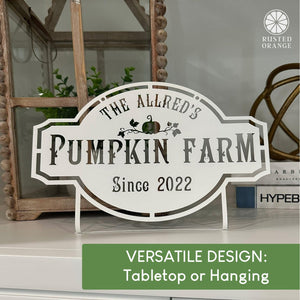 Rusted Orange Craftworks Co. Pumpkin Farm Custom Name Sign – Personalized Fall Decor with Family Name – Farmhouse Autumn Sign for Porch, Mantel, or Entryway