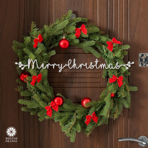 Rusted Orange Craftworks Co. Seasonal & Holiday Decorations Custom Holiday Script Sign – Personalized Metal Word Sign with Holly or Berry Ends – 18"–36"