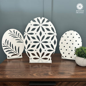 Rusted Orange Craftworks Co. Seasonal & Holiday Decorations Elegant Metal Easter Egg Decor – Tabletop Cutout 3 Designs