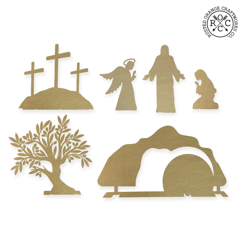 Rusted Orange Craftworks Co. Seasonal & Holiday Decorations Gold Holy Week Easter Advent - A Simple Family Tradition - Christian Easter Resurrection Scene Set