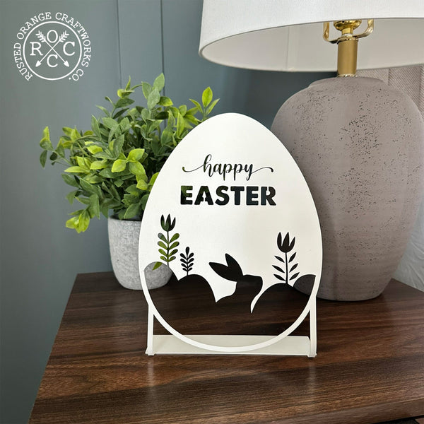 Rusted Orange Craftworks Co. Seasonal & Holiday Decorations Happy Easter Egg Silhouette – Metal Bunny & Tulip Cutout Decoration