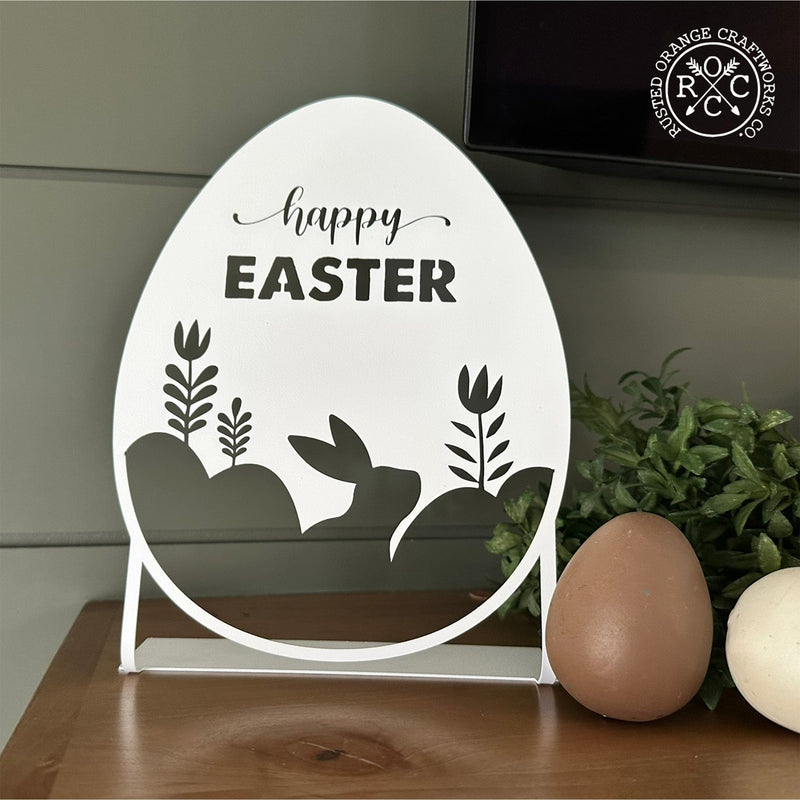 Rusted Orange Craftworks Co. Seasonal & Holiday Decorations Happy Easter Egg Silhouette – Metal Bunny & Tulip Cutout Decoration