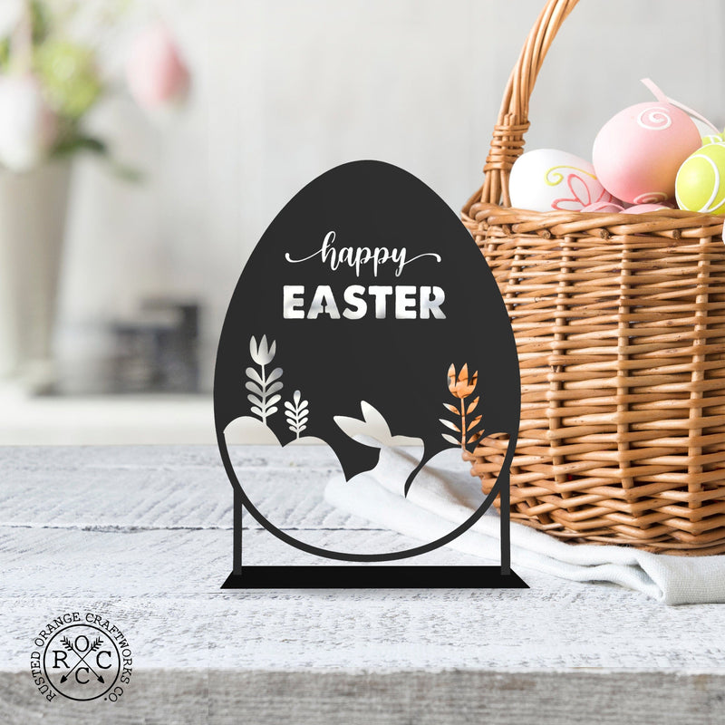 Rusted Orange Craftworks Co. Seasonal & Holiday Decorations Happy Easter Egg Silhouette – Metal Bunny & Tulip Cutout Decoration