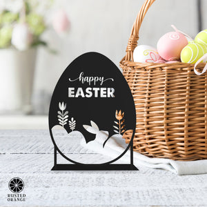 Rusted Orange Craftworks Co. Seasonal & Holiday Decorations Happy Easter Egg Silhouette – Metal Bunny & Tulip Cutout Decoration