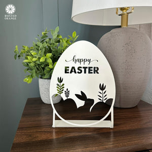 Rusted Orange Craftworks Co. Seasonal & Holiday Decorations Happy Easter Egg Silhouette – Metal Bunny & Tulip Cutout Decoration