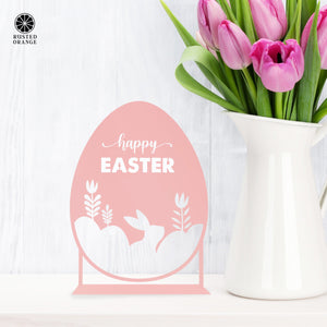 Rusted Orange Craftworks Co. Seasonal & Holiday Decorations Happy Easter Egg Silhouette – Metal Bunny & Tulip Cutout Decoration
