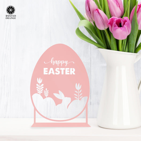 Rusted Orange Craftworks Co. Seasonal & Holiday Decorations Happy Easter Egg Silhouette – Metal Bunny & Tulip Cutout Decoration
