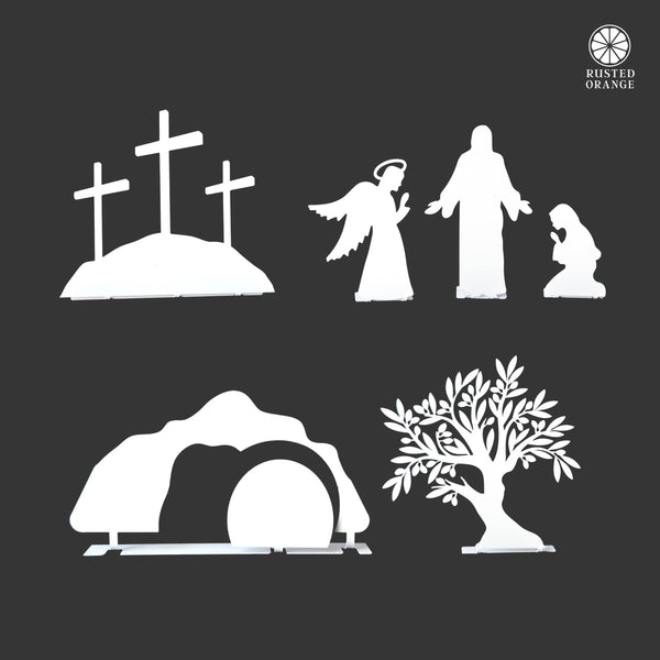 Rusted Orange Craftworks Co. Seasonal & Holiday Decorations Holy Week Easter Advent - A Simple Family Tradition - Christian Easter Resurrection Scene Set