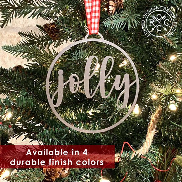 Rusted Orange Craftworks Co. Seasonal & Holiday Decorations Jolly Christmas Ornaments - 5 pack - Metal Christmas Tree Ornaments