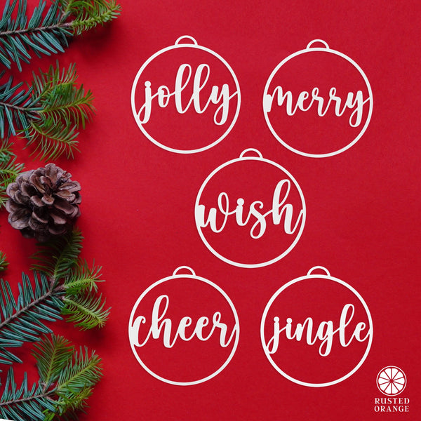 Rusted Orange Craftworks Co. Seasonal & Holiday Decorations Jolly Christmas Ornaments - 5 pack - Metal Christmas Tree Ornaments