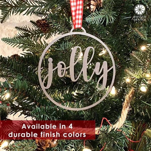 Rusted Orange Craftworks Co. Seasonal & Holiday Decorations Jolly Christmas Ornaments - 5 pack - Metal Christmas Tree Ornaments
