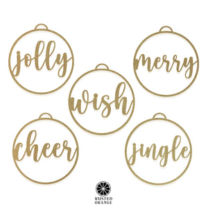 Rusted Orange Craftworks Co. Seasonal & Holiday Decorations Jolly Christmas Ornaments - 5 pack - Metal Christmas Tree Ornaments