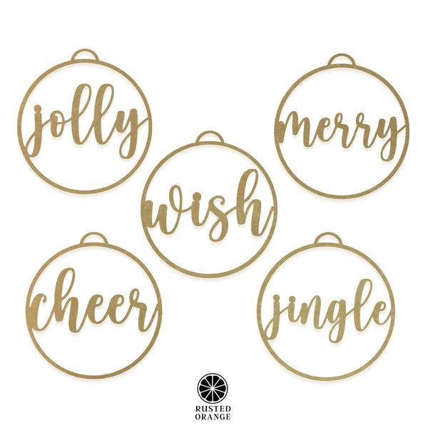 Rusted Orange Craftworks Co. Seasonal & Holiday Decorations Jolly Christmas Ornaments - 5 pack - Metal Christmas Tree Ornaments